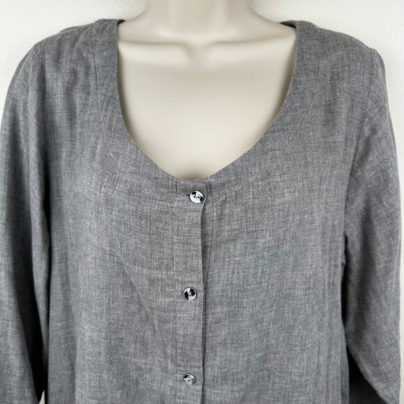 J. Jill Pure Jill Tunic Top Blouse Cotton Button Front Gray Large Lagenlook - Picture 2 of 10
